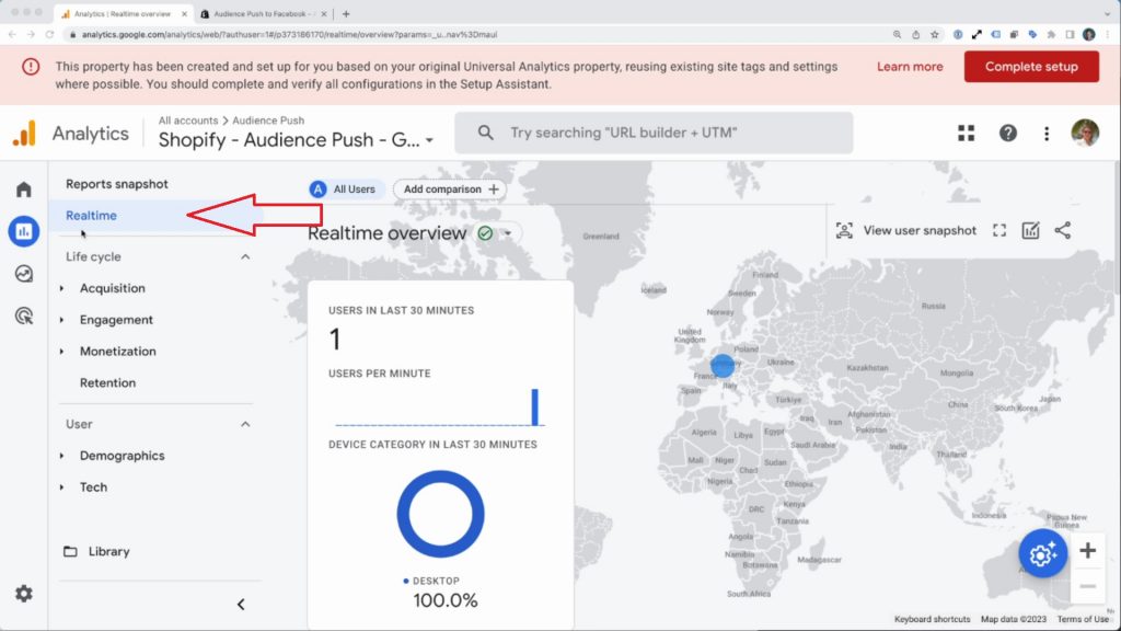 Google Analytics Go Reports Realtime. 