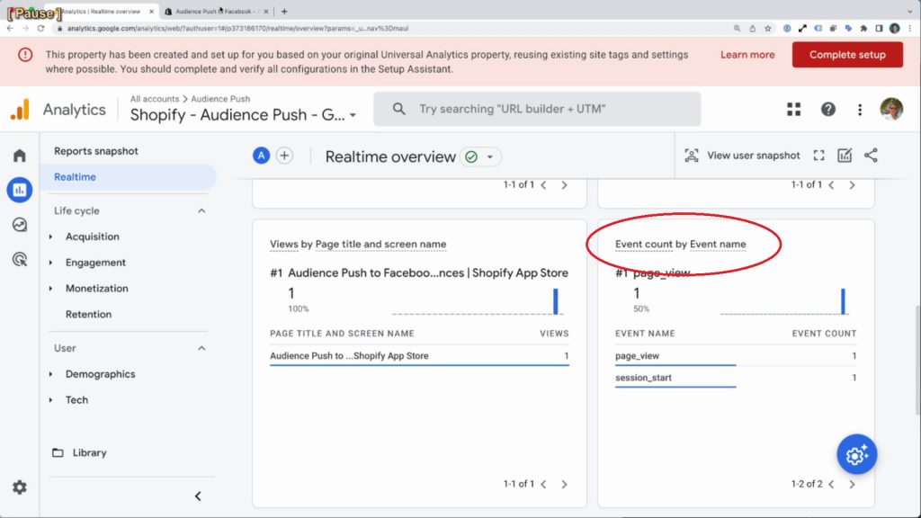 Google Analytics Realtime Overview