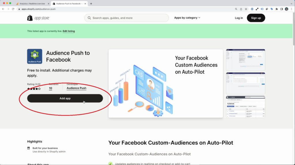 Audience Push to Facebook Add App 