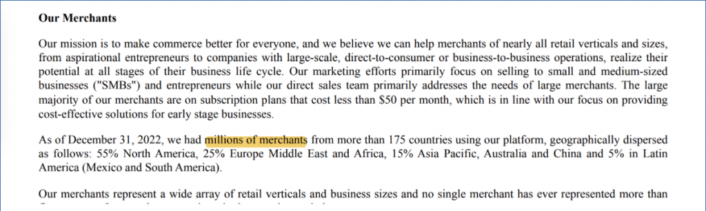 vague figures on merchant growth from Shopify annual report.